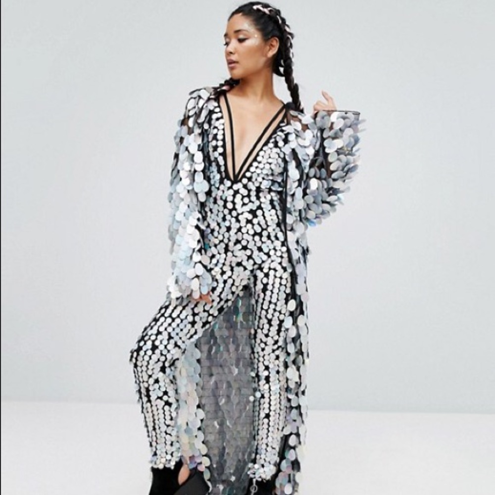 Jaded Lndn Holographic Sequin Kimono +Jumpsuit Set